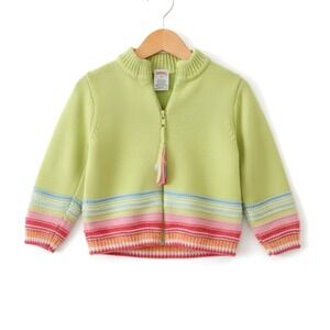 Gymboree Baby Toddler Girls Pastel Green Pink Striped Zip Up Cardigan Sweater 2T